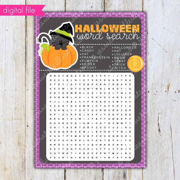 Halloween Cats Theme - Printable Word Search- Printable Party Favors - Halloween Party Printables Il_570xn