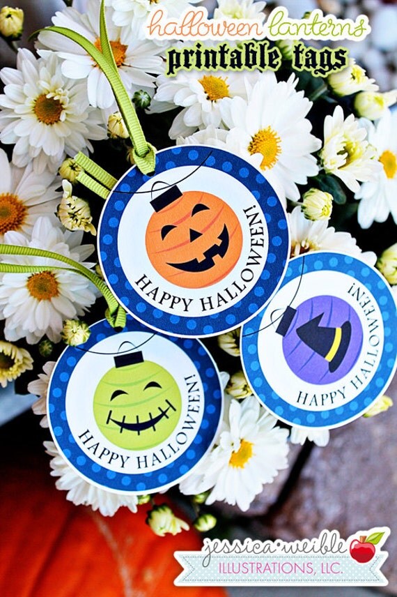 Halloween Lanterns Theme - Printable Party Tags - 2.5" Cupake Toppers - Halloween Party Favors - Halloween Party Printables Il_570xn