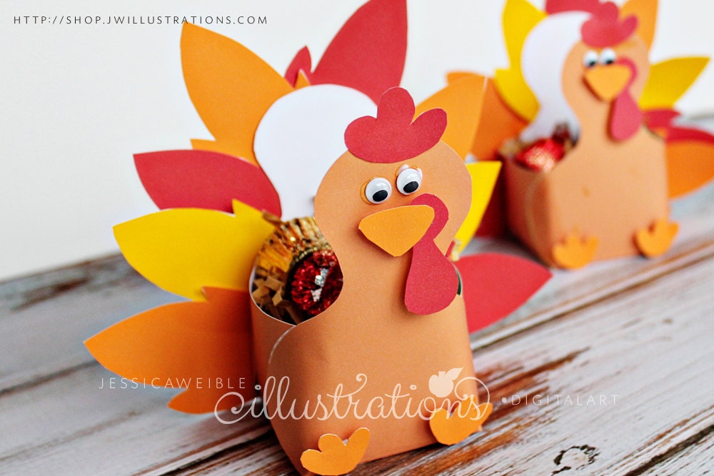 Thanksgiving Turkey Favor Box - Turkey Paper Craft - Thanksgiving Printable PDF - Turkey Printable Paper Craft- Thanksgiving Party Favor Il_570xn