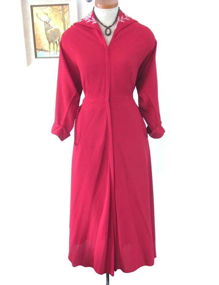 Vintage 1940s Dress xl : Red Rayon Swing Dress