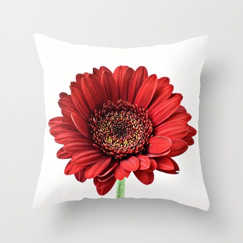 Red Decorative Throw Pillow Cushion Cover Gerbera Daisy Crimson Red White Pillow Case 16x16 18x18 20x20 Gifts under 50 - CrystalGaylePhoto