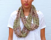 Green and Brown Infinity Scarf Cowl Crochet  Eco Accessory - imynda