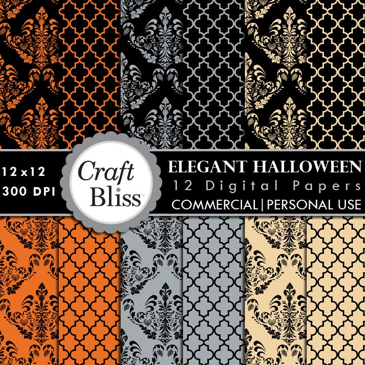 Elegant Halloween Damask Digital Papers Commercial Use INSTANT DOWNLOAD No Credit Required 300DPI 12x12 JPGs - Scrapbook Craft Party Jewelry Il_570xn