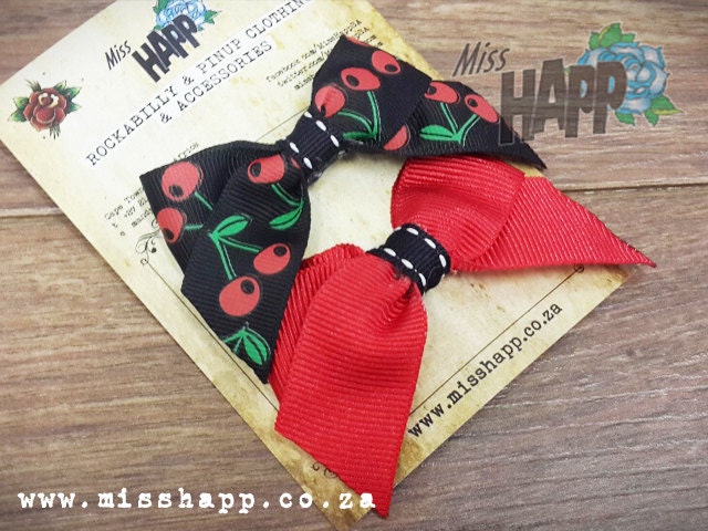 Rockabilly Cherry Hair Clip black/red
