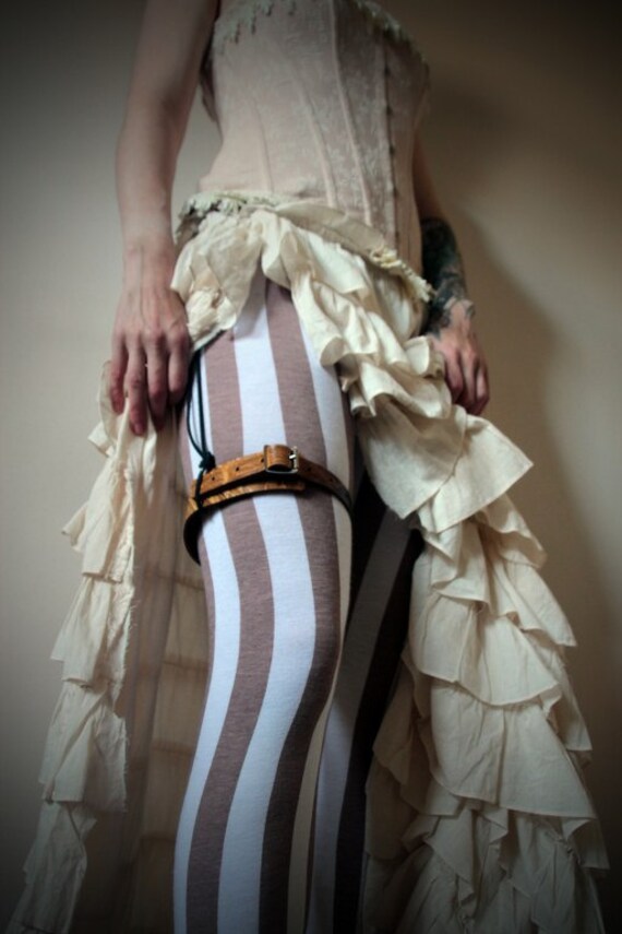 Leather Garter Belt tiger tan steampunk burning man by Vontoon
