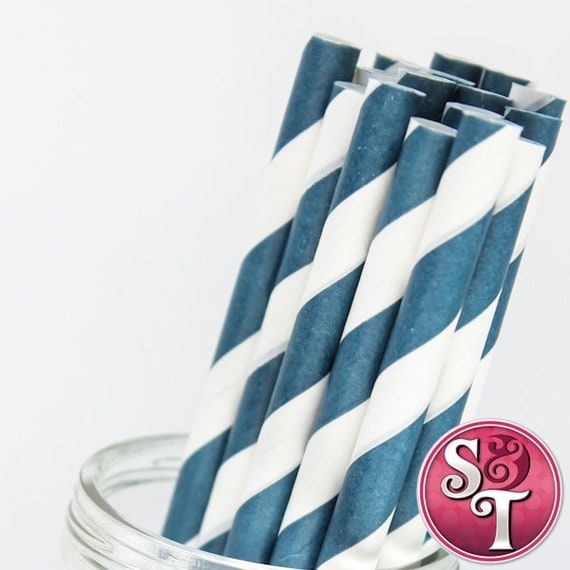Stripe Navy Blue Party Paper Straws - Cake Pop Sticks - Pixie Sticks - Qty 25 Il_570xn