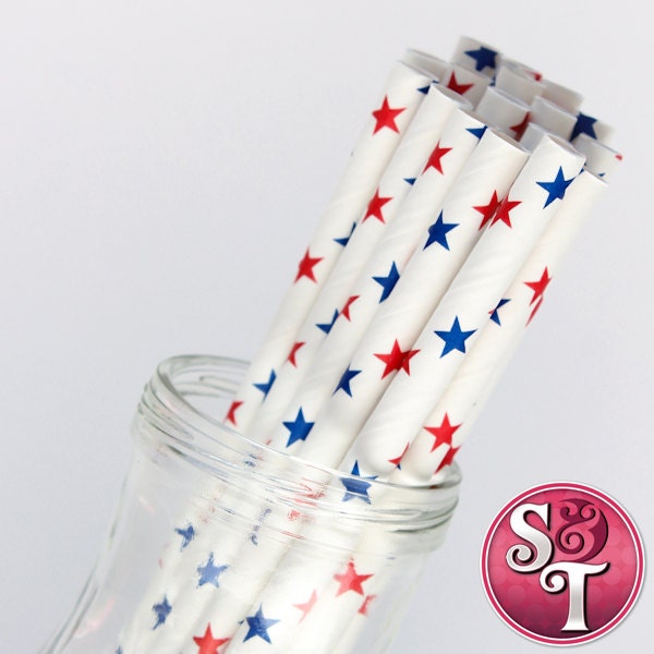 Star Red/Blue Party Paper Straws - Cake Pop Sticks - Pixie Sticks - Qty 25 Il_570xn