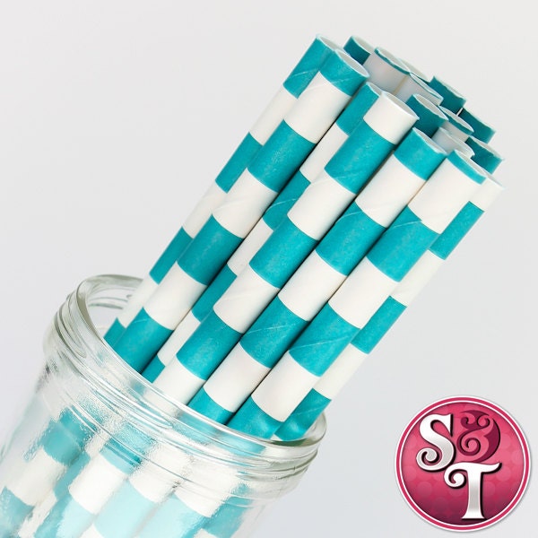 Rugby Stripe Aqua Blue Party Paper Straws - Cake Pop Sticks - Pixie Sticks - Qty 25 Il_570xn