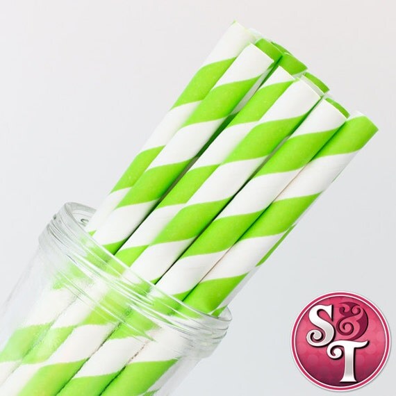 Stripe Lime Party Paper Straws - Cake Pop Sticks - Pixie Sticks - Qty 25 Il_570xn