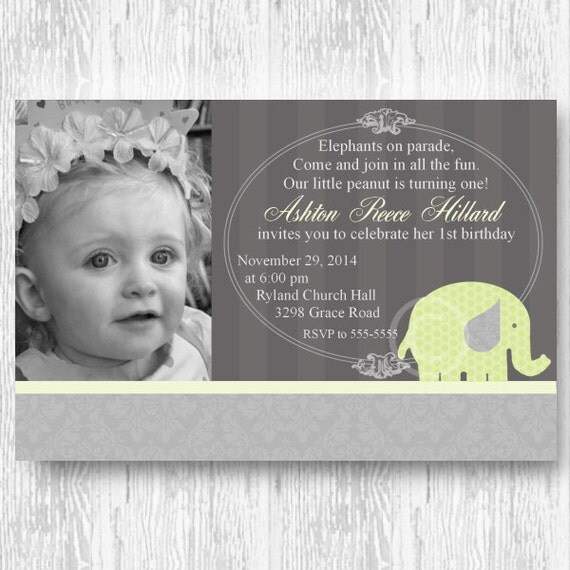 Green Elephant Invitation for Birthday Party or Baby Shower - Boys Girls DIY Printable Invite by BeeAndDaisy Il_570xn