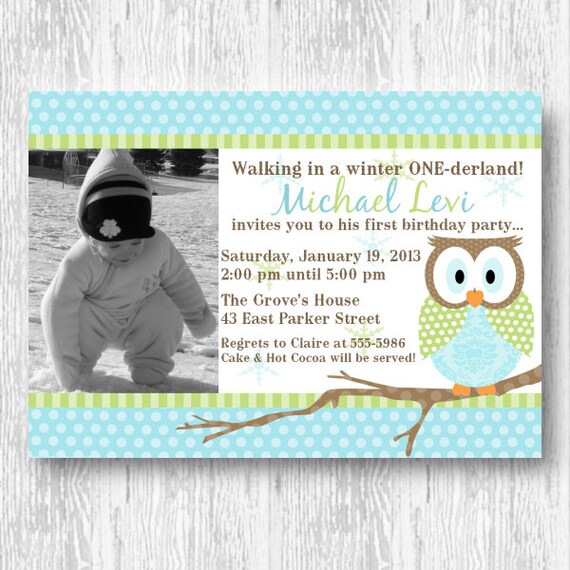 Winter Wonderland Owl Invitation for Birthday Party or Baby Shower - DIY Boys Printable Invite - ONEderland by BeeAndDaisy Il_570xn