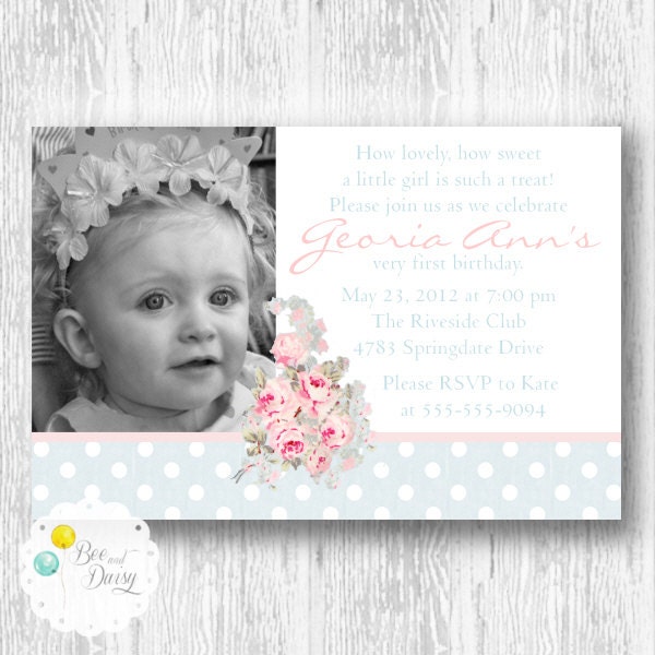 Shabby Chic Rose Invitation for Birthday Party or Baby Shower - Girls DIY Princess Invite By BeeAndDaisy Il_570xn