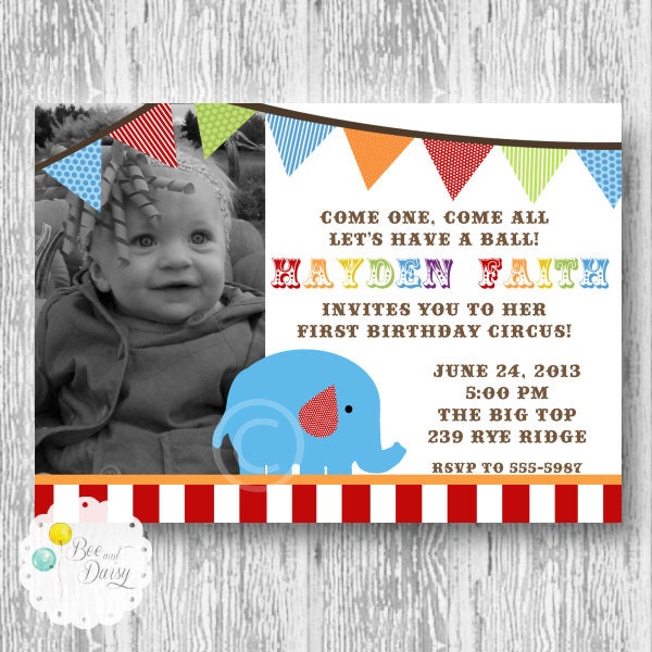 Circus Elephant Invitations for Birthday Party or Baby Shower - DIY Girls and Boys Big Top Printable Invite by Bee And Daisy Il_570xn