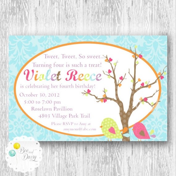 Forest Bird Invitation for Birthday Party or Baby Shower - Girls DIY Printable Invite by BeeAndDaisy Il_570xn
