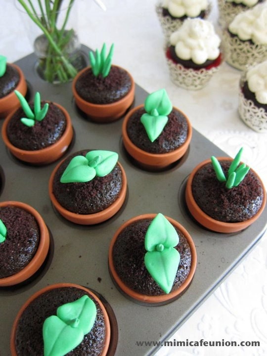 Sweet Sprout Cupcake Toppers ( 12 Sprouts, 2 Bunny, 1 message plate ) Il_570xn