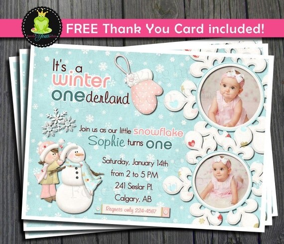 Winter Onederland Birthday Invitation - FREE Thank You Card included Il_570xn