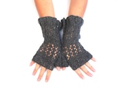 Womens lace fingerless gloves - feminine goth handwarmers  - hand knit , custom colours - classic winter wedding accessory - TheFeminineTouch