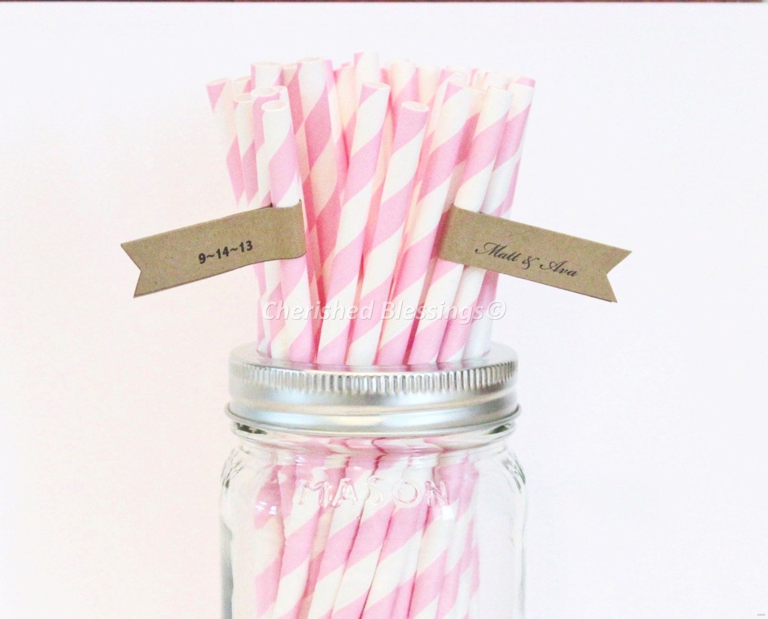 100 Pink Striped Paper Straws, Pink Paper Straws, Retro Vintage Style Carnival Wedding Birthday Baby Shower Made in USA Il_570xn