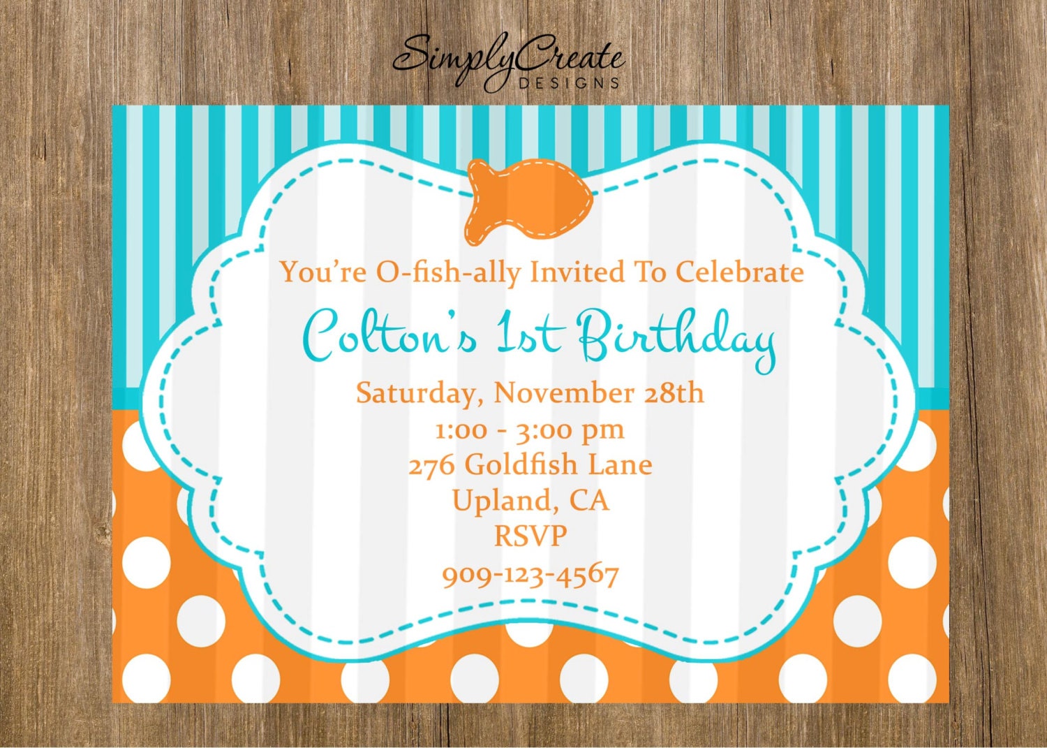 Goldfish Invite Goldfish Invitation 5x7 Jpeg DIGITAL File Il_570xn