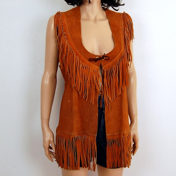 Vintage Leather Unisex S Fringe Hippie Vest Mens S