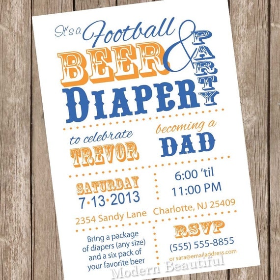 Football Beer and Diaper Baby Shower Invitation, dad shower invitation ...