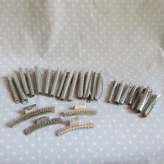Lot of 22 Vintage Antique Metal Curlers Hair Rollers by PeaPickins
