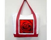 Christmas Red Handle Tote Bag, Christmas Rose, New Canvas Styling, Original Photography  By Loves Paris Studio, 5 Styles,  FREE SHIPPING USA