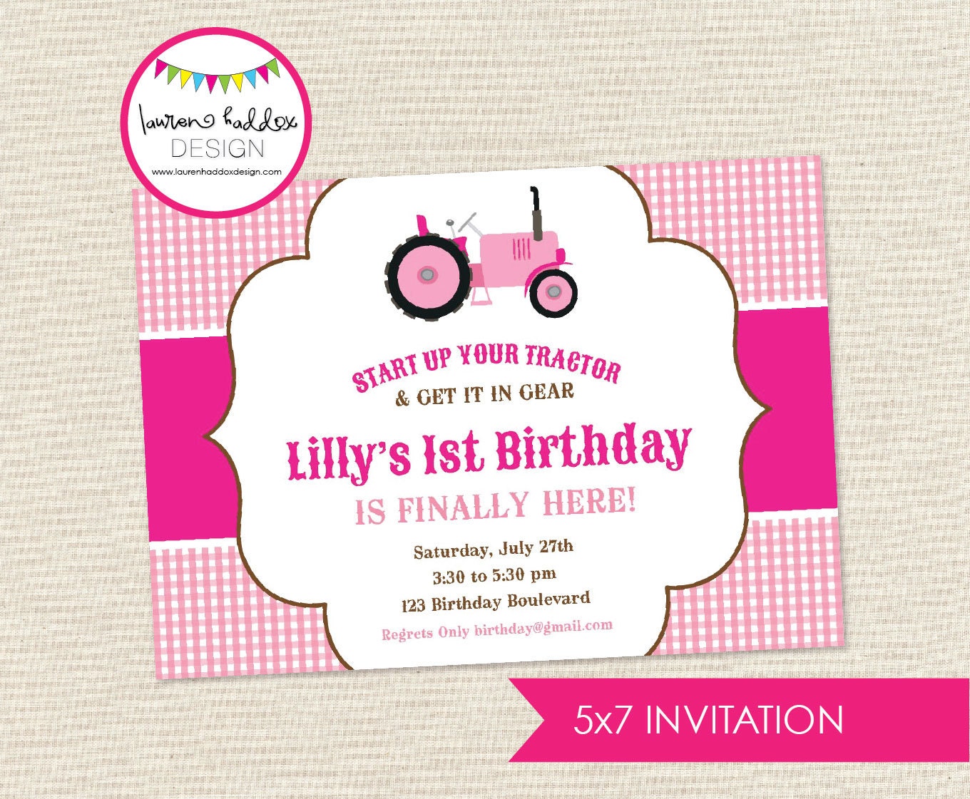 DIY, Pink Tractor Party INVITATION ONLY Il_570xn