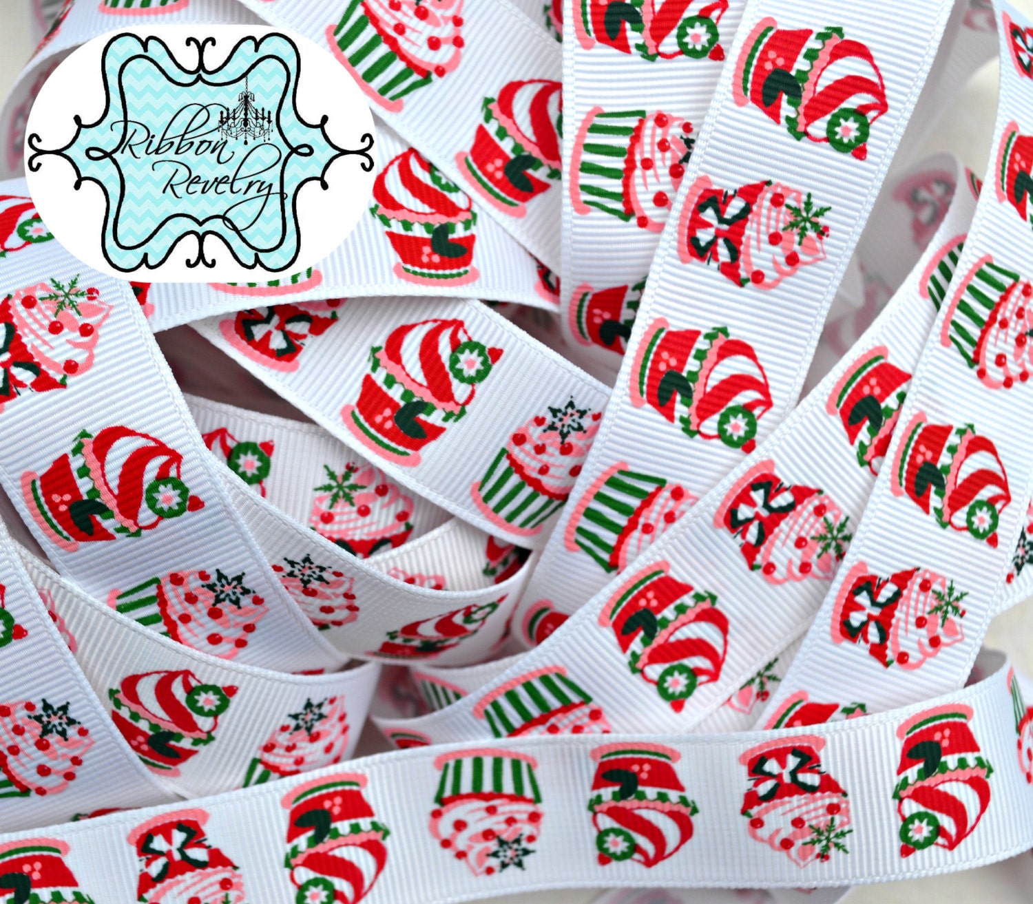 Yummy Christmas Cupcakes 7/8" or coordinating peppermint 3/8" grosgrain ribbon Christmas Il_570xn
