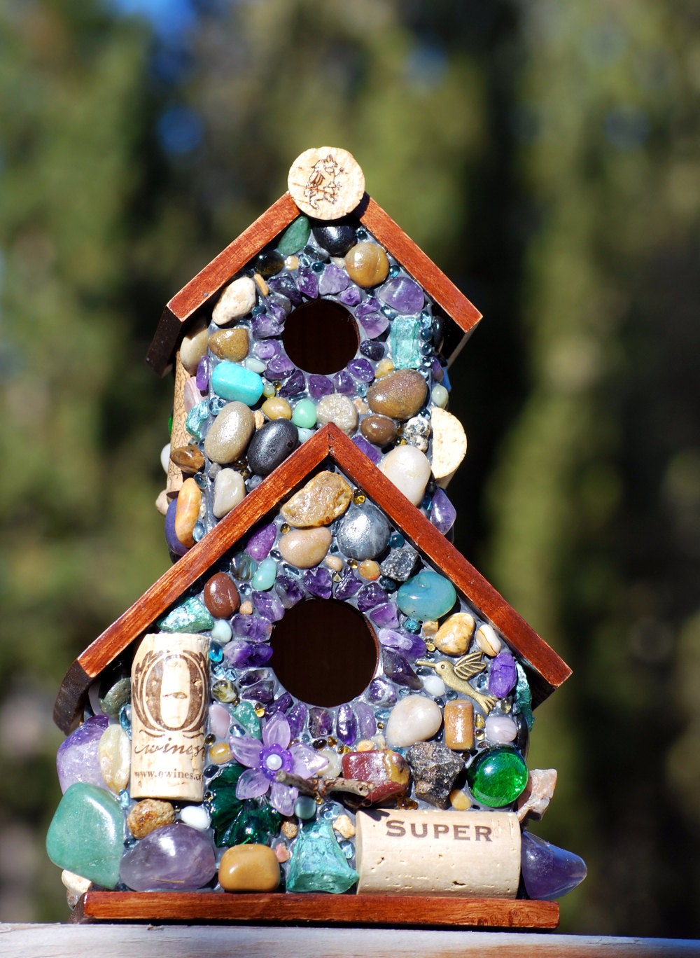 Outdoor Mosaic Birdhouse with Amethyst by WinestoneBirdhouses