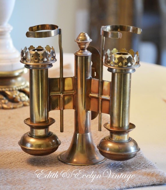 Antique Church Candle Sconce Brass Church by edithandevelyn