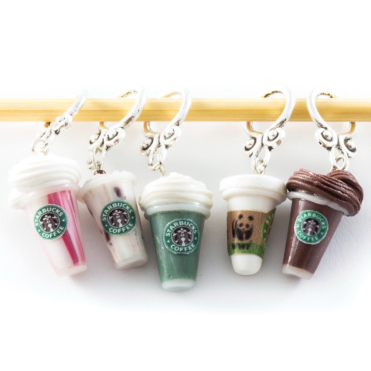 Knitting stitch markers - miniature "Starbucks" cups set of five
