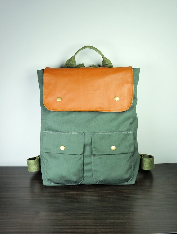 City Backpack in Olive Green Canvas Twill/ Backpack/ by HangaBag