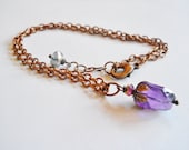 Handmade  Necklace, Amethyst Facet Nugget on Copper Chain - banglesbaubles