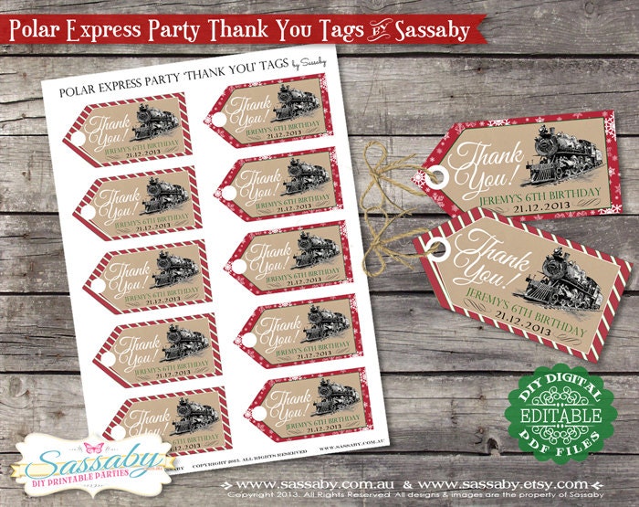 Polar Express Party Favor Thank You Tags - Red & Green - DIY PRINTABLE FILE by Sassaby Il_570xn