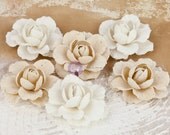 Prima fabric flowers La Tela 571108 - mix of white and natural vintage style canvas rose flowers - vintage wedding roses flowers ( 6 pcs)
