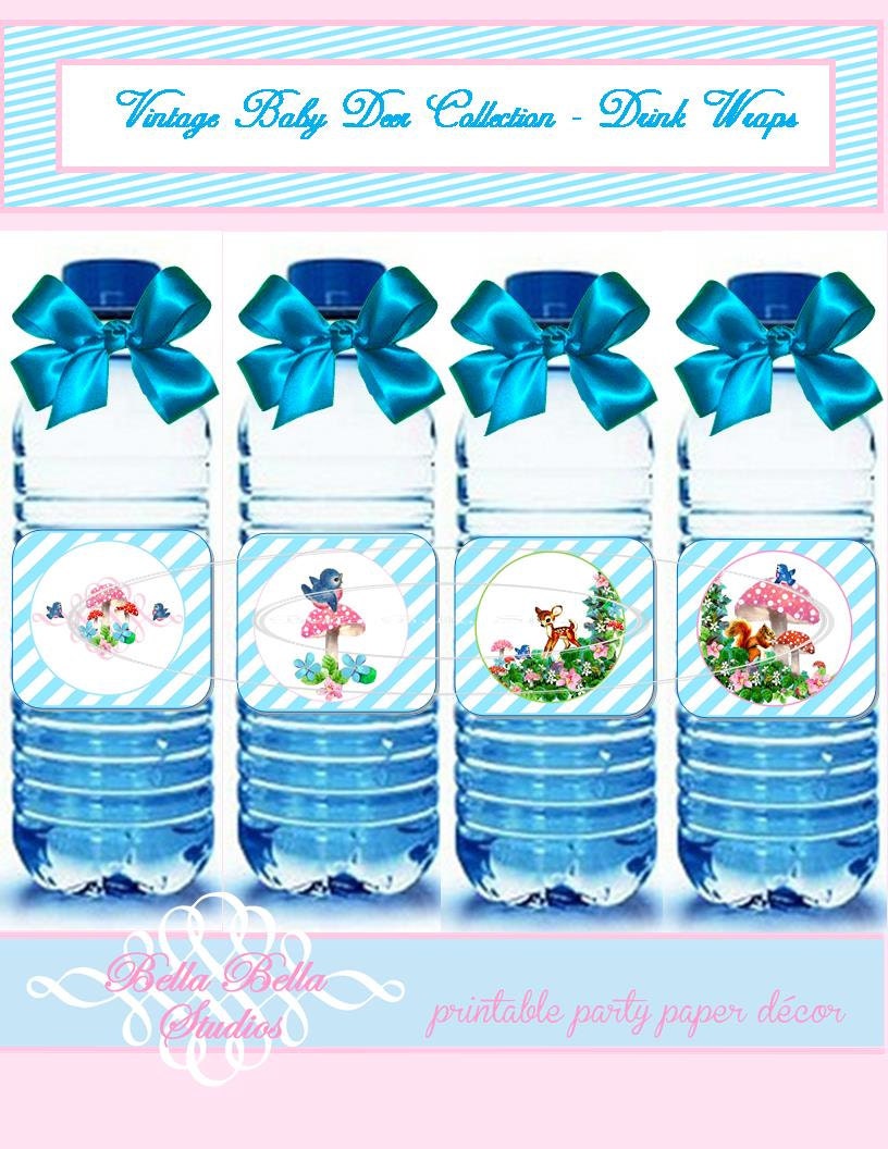 Vintage Baby DEER {Blue} Printable DRINK WRAPS Bottle Labels Instant Download by Bella Bella Studios Il_570xn