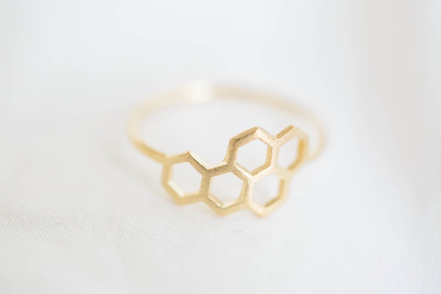 royal jelly ring,Jewelry ,Ring,hexagon,hexagonal ring,geometric,modern,royal jelly,minimalist,5 hexagon ring,tiny hexagon,unique ring ,R232N - LETTERSEARRING