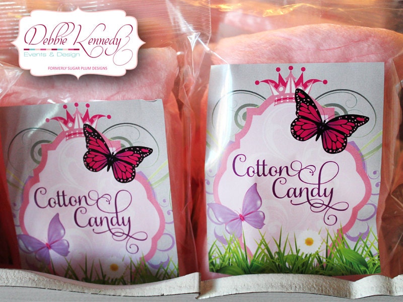 Princess Garden Printable Birthday Cotton Candy Tags - Pink and Purple - DIY Print - Butterfly Party - Instant Download Il_570xn