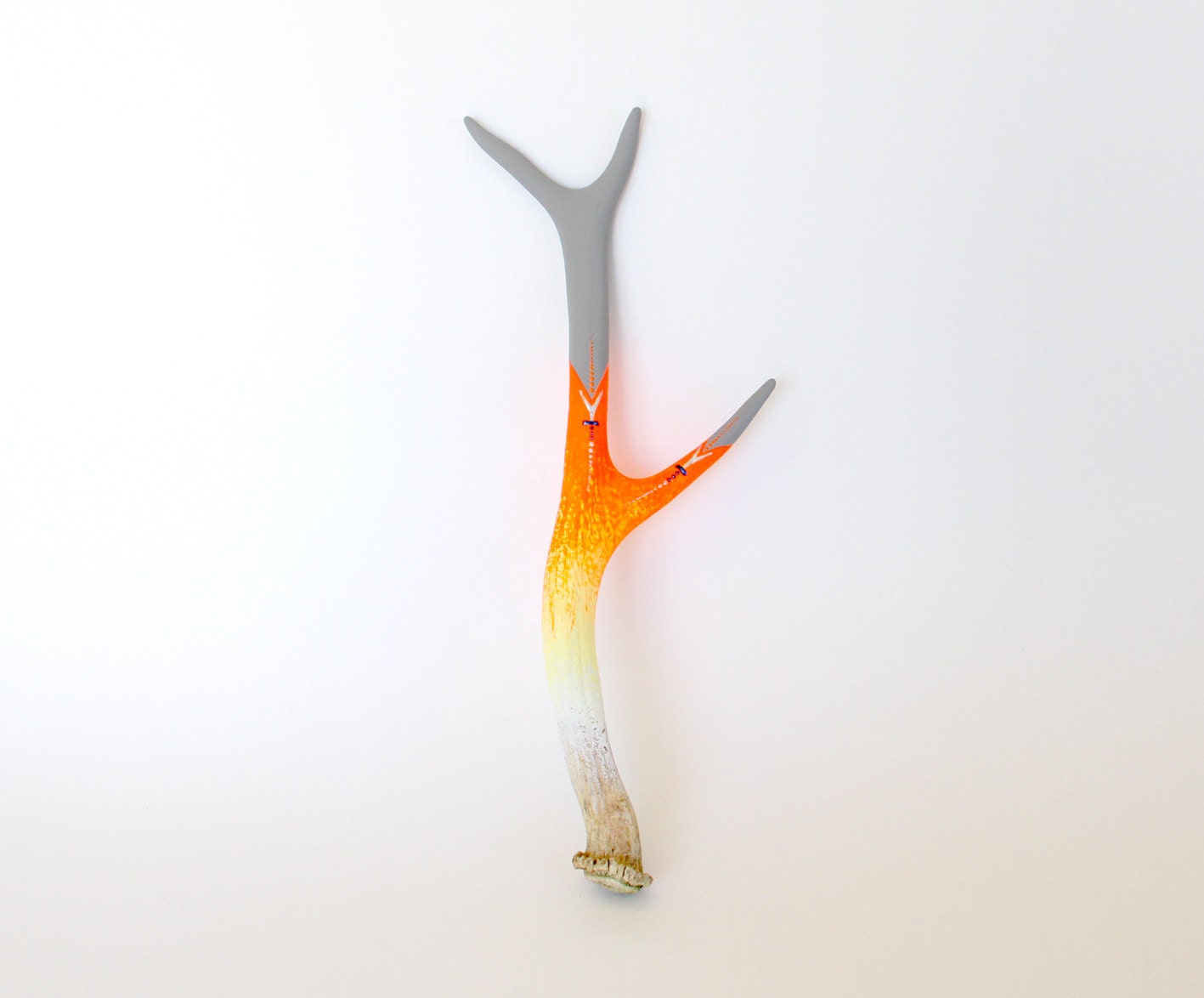 NEON ORANGE & GREY ombre fire antler geometric contemporary modern chevron arrow painted decorative stripe bone taxidermy decor art piece - ZooKshop
