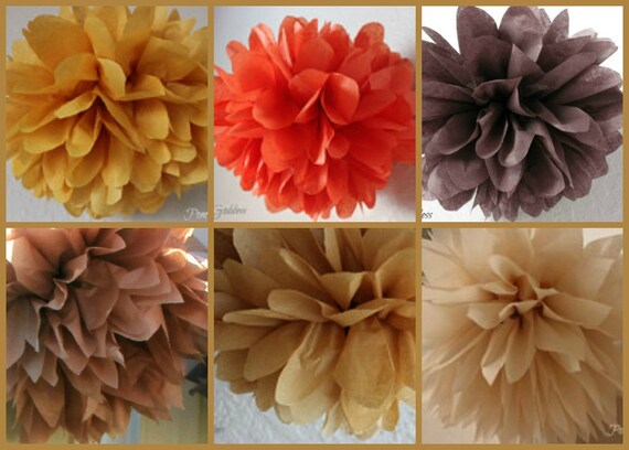 8 Tissue Paper Poms - Fall Wedding Decoration - Thanksgiving Decor - Autumn Wedding - Rustic Decor - Il_570xn