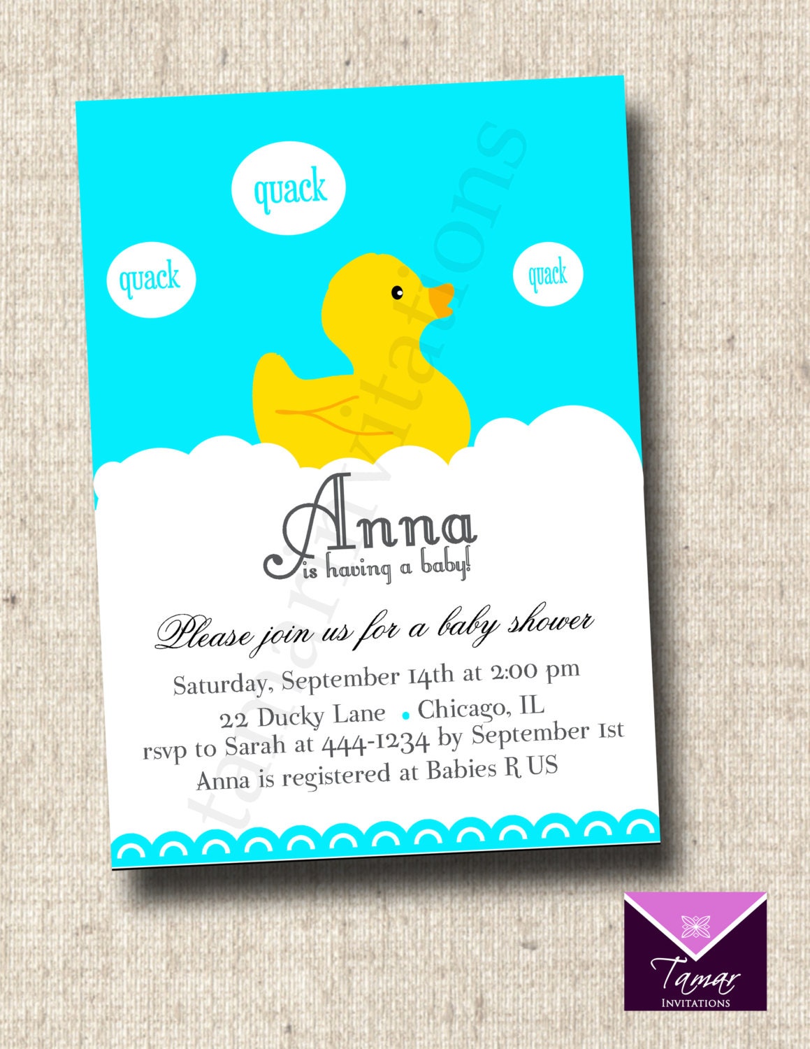 PRINTABLE Rubber Ducky Baby Shower Invitation by Tamar Invitations ...