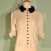 RESERVED- SALE Long Sleeve Ivory Vintage Cardigan with Small Black Buttons and Beaded Peter Pan Collar