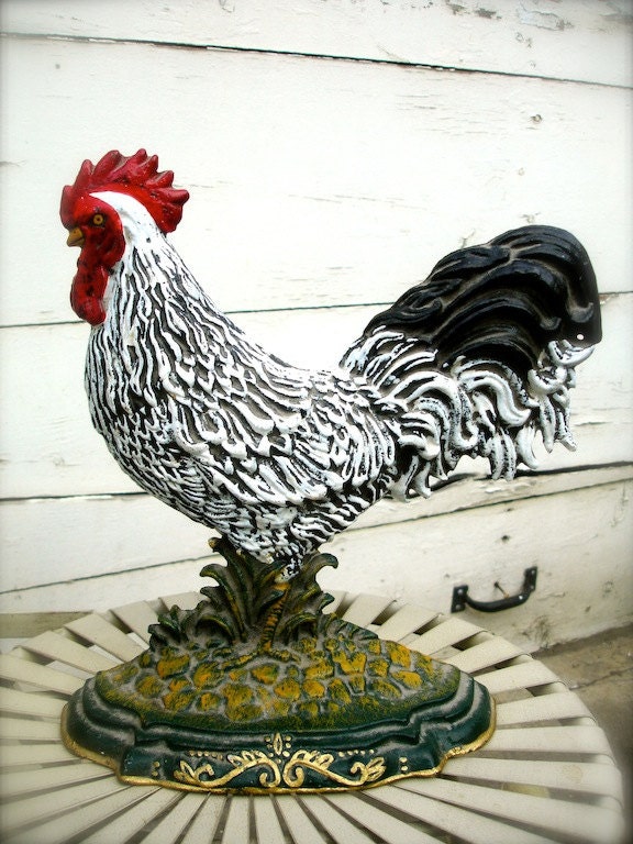 Vintage Large Cast Iron Rooster Cast Iron Chicken By BeQueath