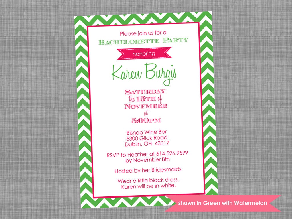 Bachelorette Party Invite - Printable Bachelorette Themed Chevron Invitation - Colors and Text Customizable Il_570xn