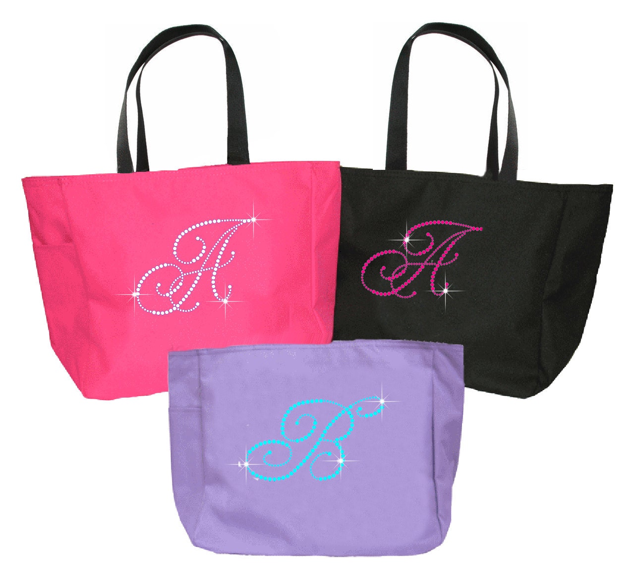 ... Tote Bag with Rhinestone Monogram Initial - Bridesmaids Tote Bags