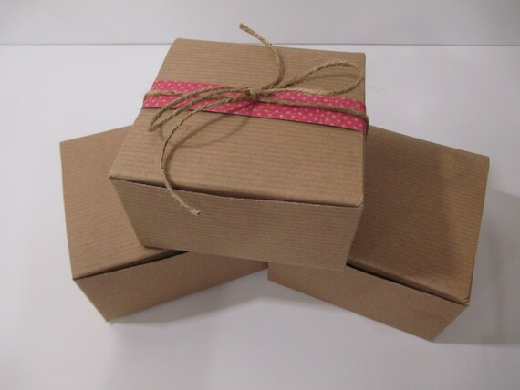 25 Kraft 4x4x2 Pinstripe Favor Gift Jewelry by ThePackageHouse