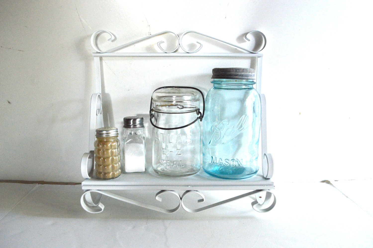 Vintage Metal Shelf Small Kitchen Shelf White by