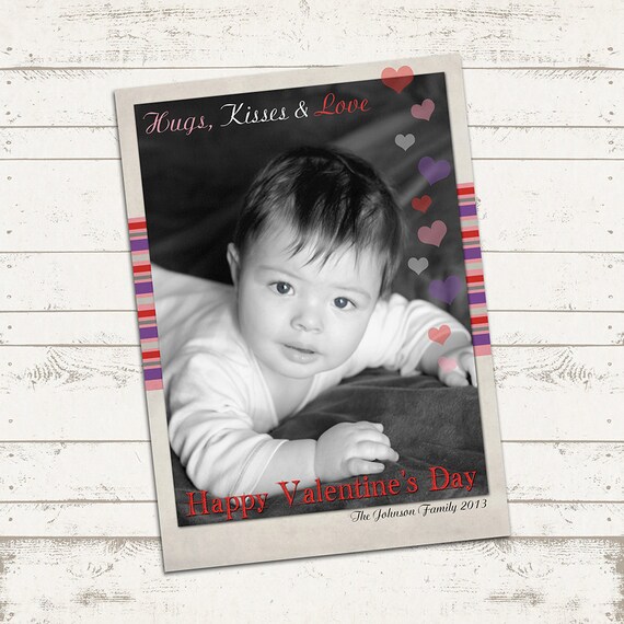 Valentine's Day Photo Card - Customized 5X7 printable download - Happy Valentine's Day - Hugs, Kisses and Love Il_570xn