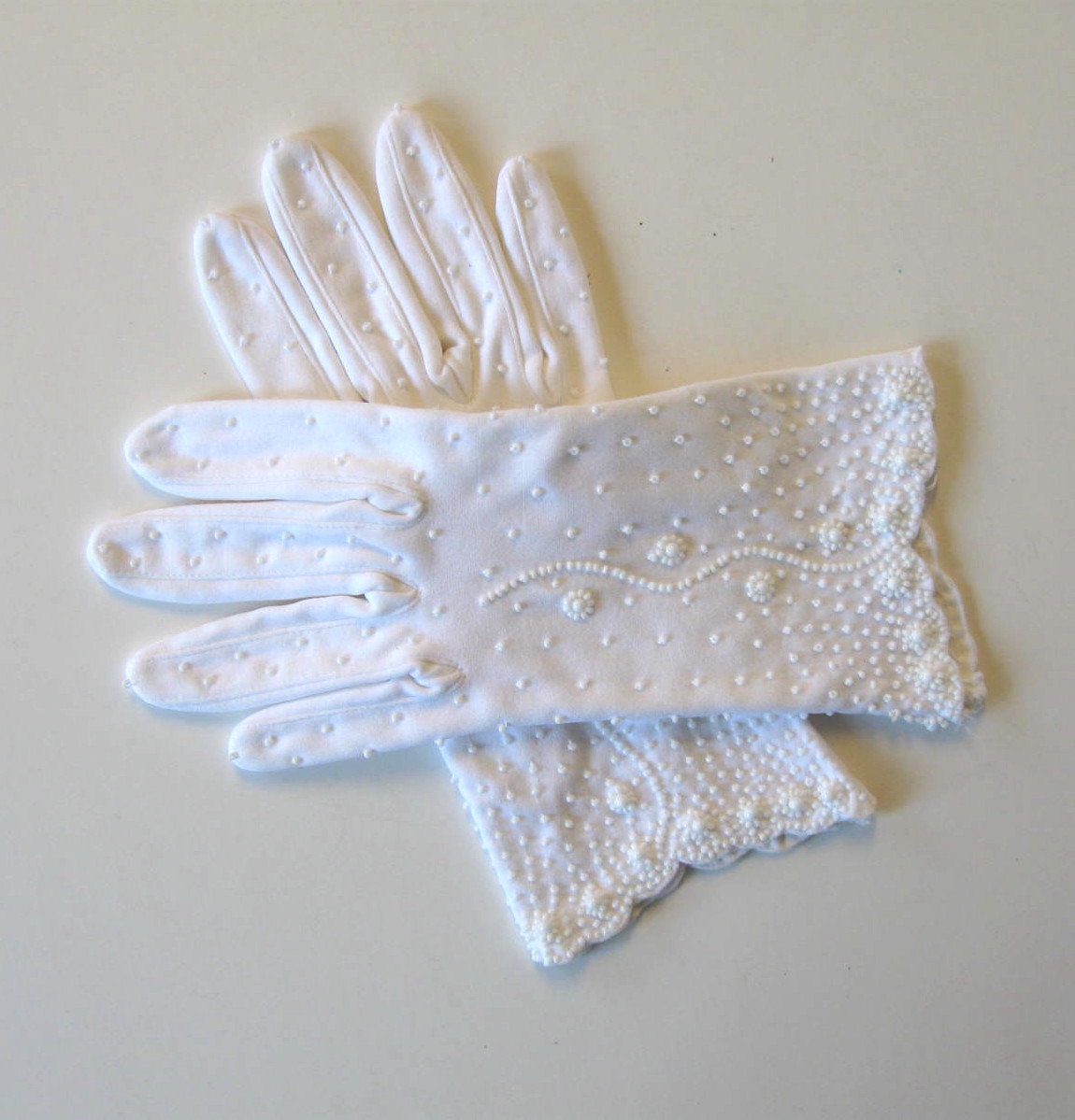 Vintage Glass Beaded Dress White Gloves, circa1950s, Women's accessory ...